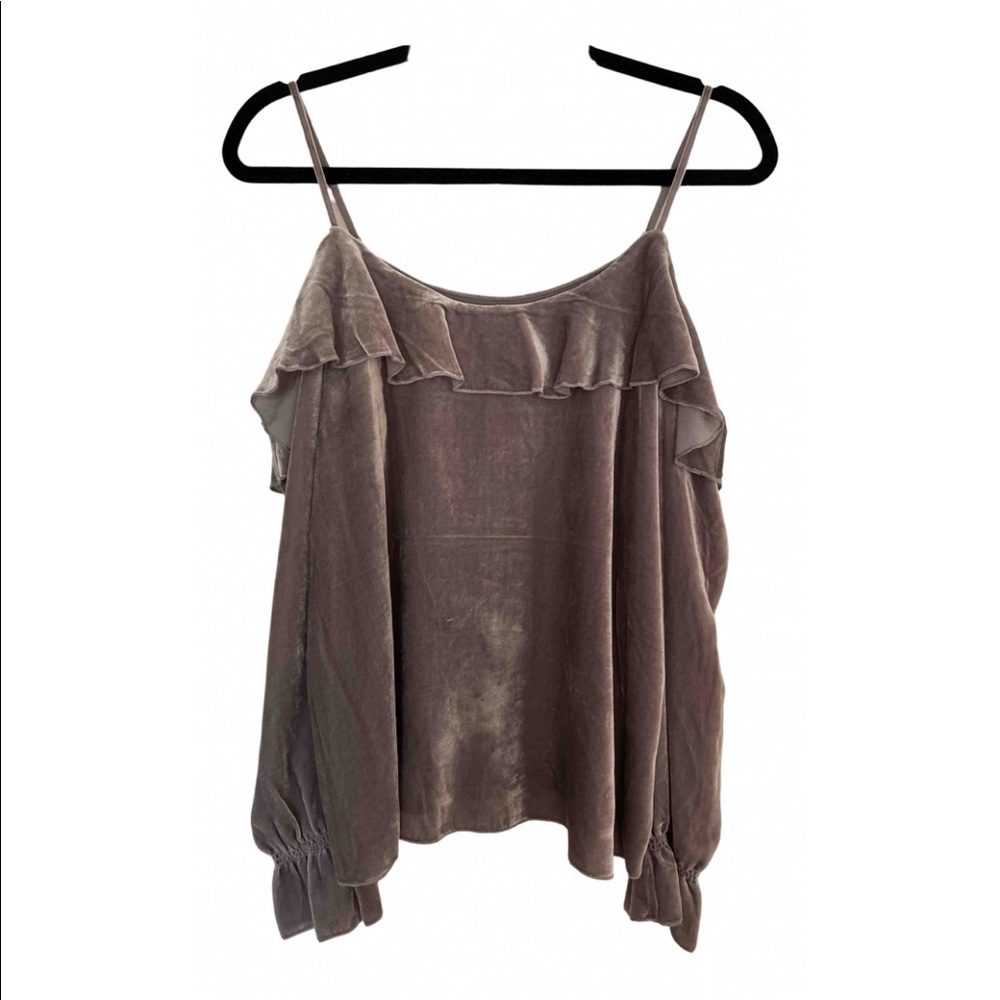 Joie light purple velvet ruffle off shoulder top